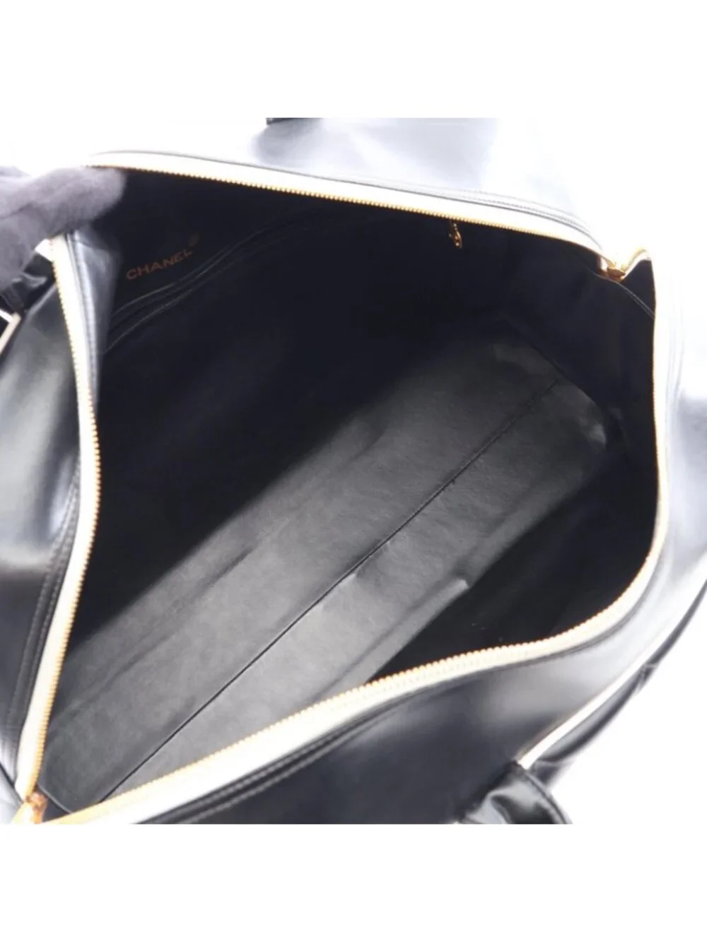 Chanel Boston Bag Quilted Logo Black Leather
